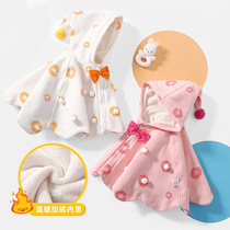 Winter cute and warm cape for babies and toddlers when going out to protect children from wind when going out female cute princess hooded shawl