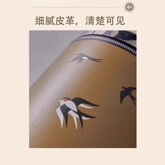 Cartoon leather trash can for home living room, light luxury, high-end sanitary bucket, kitchen, good-looking, cute, large-capacity paper basket