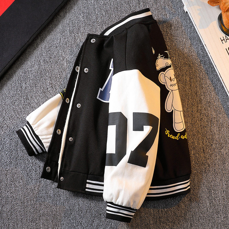 Boys' fleece jacket autumn and winter 2022 new middle and big children fried street boys spring and autumn children's thickened baseball uniform tide