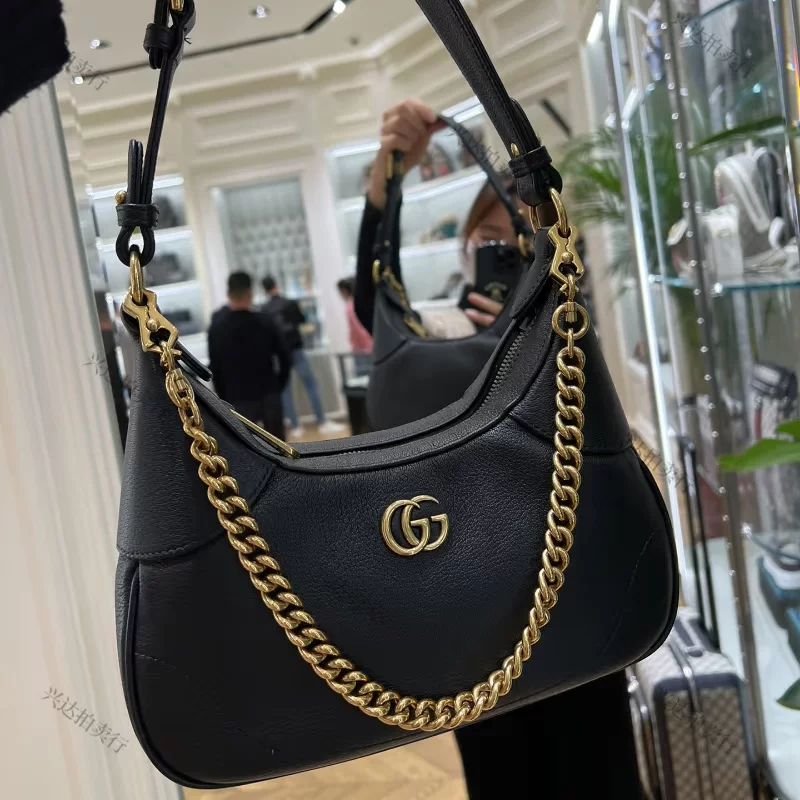 Gucci, лампа луна, кожаная сумка через плечо с одним ремнем, натуральная кожа, сумка на цепочке
