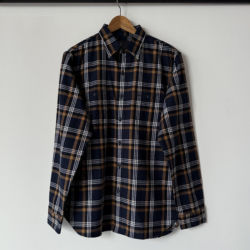Double rl men's checkered shirt, American vintage money style Spring/Summer new orange and blue pure cotton checkered shirt jacket