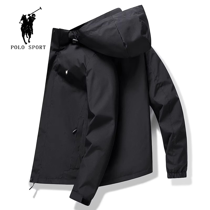 Polo Sport Jacket for Men, Paul Brand, Suitable for Spring, Autumn, and Winter, Casual Embroidered Hooded Jacket with Fleece Lining, Thickened, Windproof, Lightweight