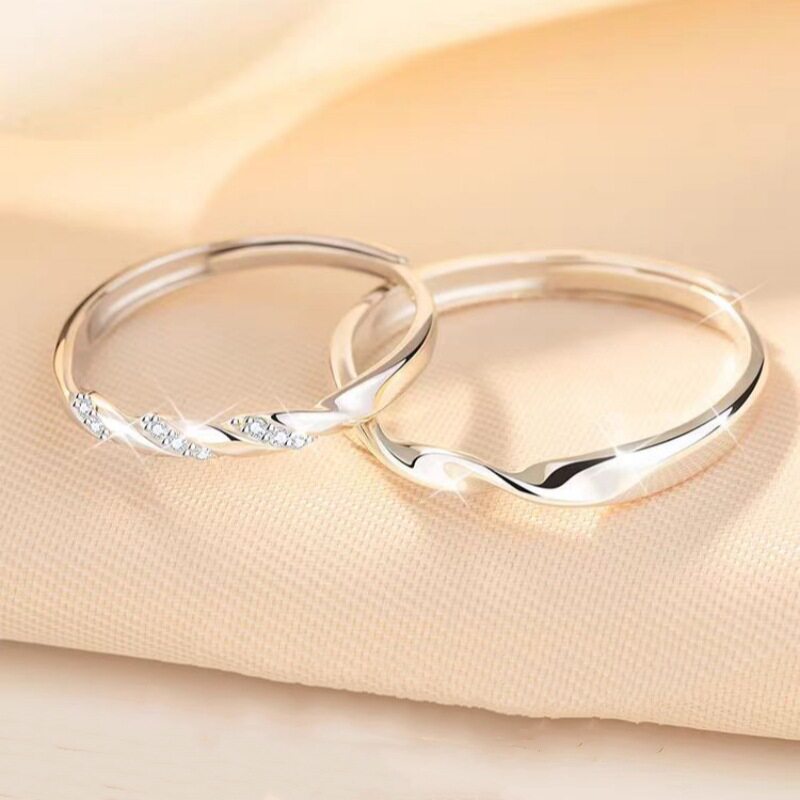 S999 Pure Silver Sansheng III Couple Ring Fashionable and Light