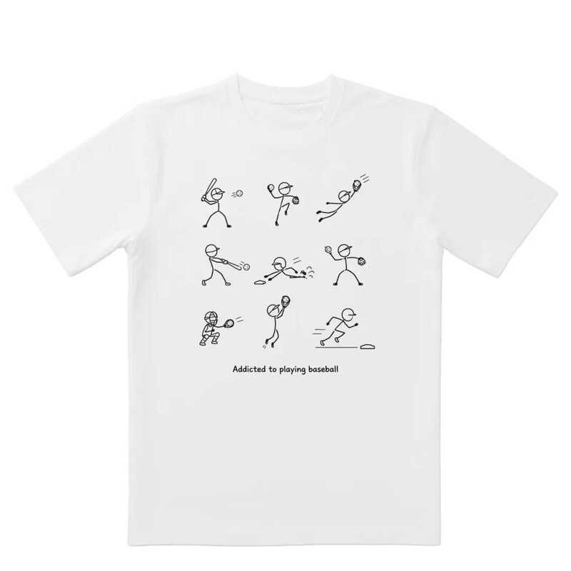 Evaland Practicing Baseball Stickman Baseball Pure Cotton Short-Sleeved Unisex T-Shirt