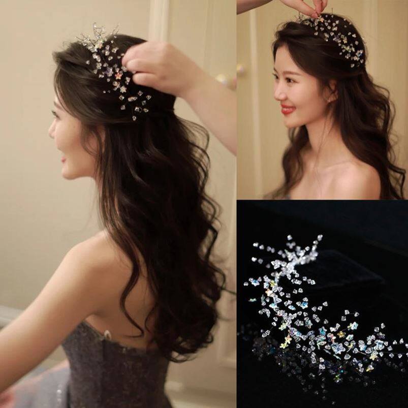 Bride's Wedding Headdress Fairy Hair Hoop Starry Hair Band Hair Accessories Wedding Accessories Disk Hair Accessories Exquisite and High-grade