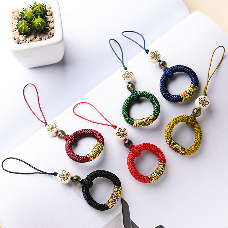 Chinese wind hand-weaving mobile phone rings-button chain personality creative man car key button U disk pendant for Apple Huawei Oppo Xiaomi multi-function fugal anti-loss hanging