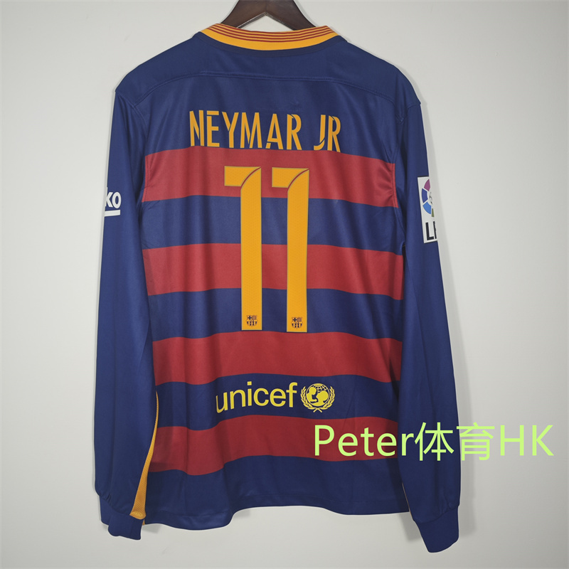 15-16 Barcelona Home Jersey with Messi's Number 10, Signed by Suarez, Neymar, Iniesta, and Xavi, Retro Jersey