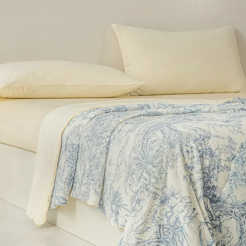 景月亭織物 A級雲母シルク高級プリント夏用キルト 超ソフトシルククール抗菌大豆繊維