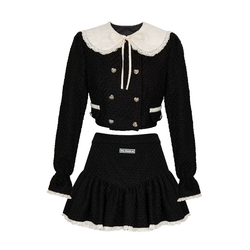 少也眼 Black mountain tea, brace, jacket, mini-skirt, uniform, set, Chanel style