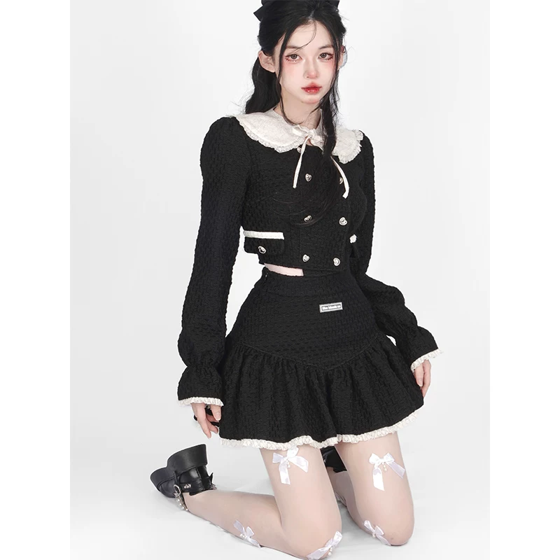 少也眼 Black mountain tea, brace, jacket, mini-skirt, uniform, set, Chanel style