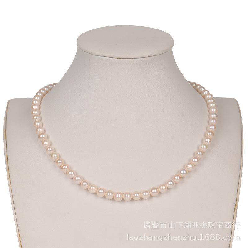 Pearl necklace female collarbal freshwater design circular flaw 6 7mm s925 silver