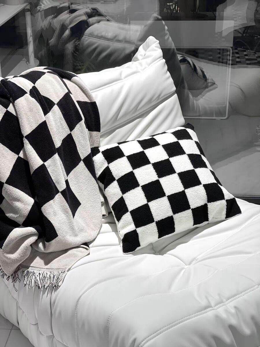 Pillow sofa with pillow board in living room cushion black and white embroidery design style of modern minimal embroidery