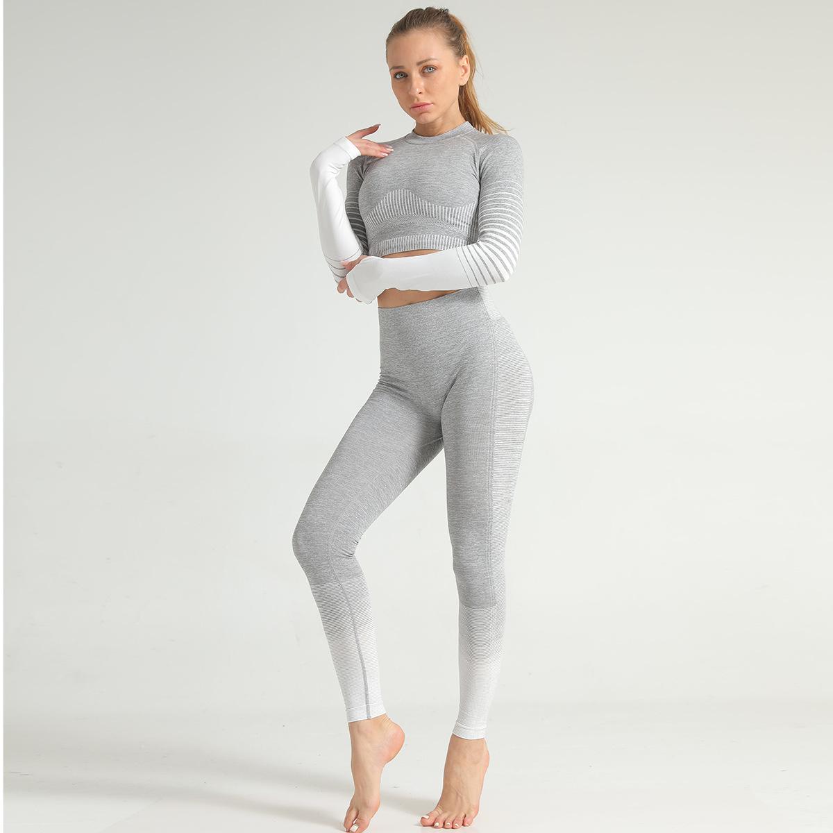 Women's fitness sportswear yoga suit European and American stripes new knitted hip-lifting seamless high elastic