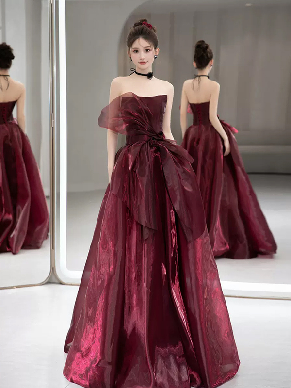 Bridal Toast Dress in Burgundy, High-End Wedding Dress, Niche Light Luxury Engagement Dress, Evening Dress, Art Exam, Coming-Of-Age Ceremony