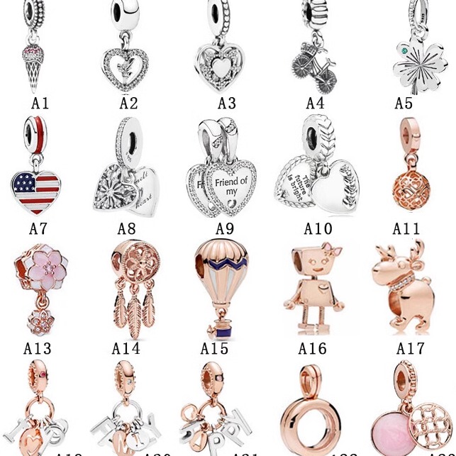 Pan's Rose Gold Hot Air Balloon Sacred Dream Catcher Beaded Bracelet Flower Heart Pendant DIY Accessories