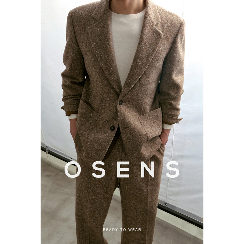 Osensmen Men's Casual Lapel Jacket Made of Heavy Wool Tweed with Colorful Spots and Thickened Shoulder Pads