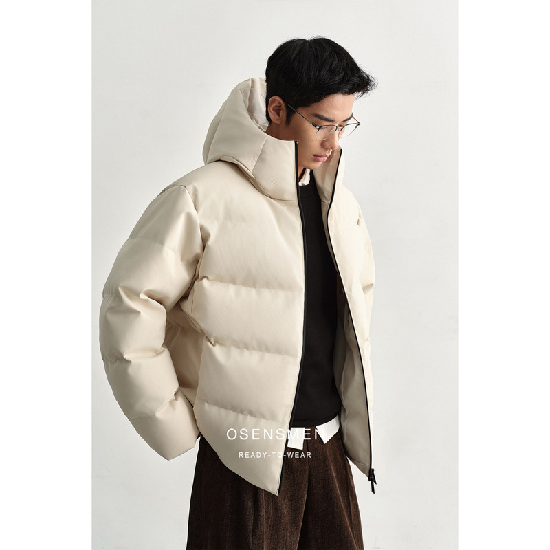 Osensmen Three-In-One Water-Repellent Plaid Texture 90 White Goose down Hooded Short down Jacket Casual Jacket