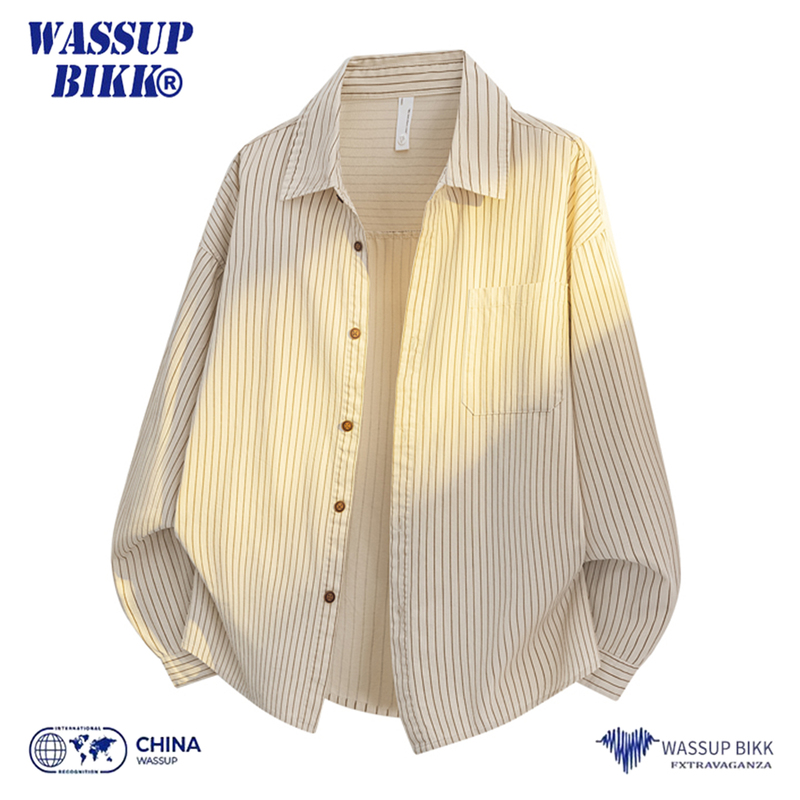 Wassup Bikk Japanese-Style Striped Pure Cotton Shirt for Men, Spring and Autumn Vintage Loose Casual Long-Sleeve Shirt Jacket Wassup Bikk Japanese-Style Striped Pure Cotton Shirt for Men, Spring and Autumn Vintage Loose Casual Long-Sleeve Shirt Jacket