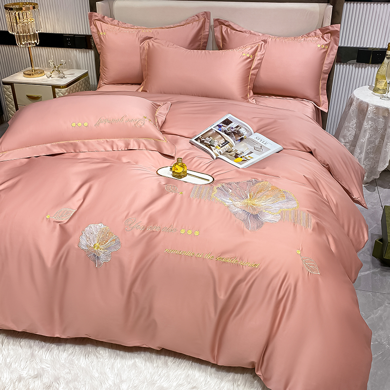 Baby cotton four-piece 100 cotton flagship store 60 high-end embroidered bed sheets bedding four seasons universal 4