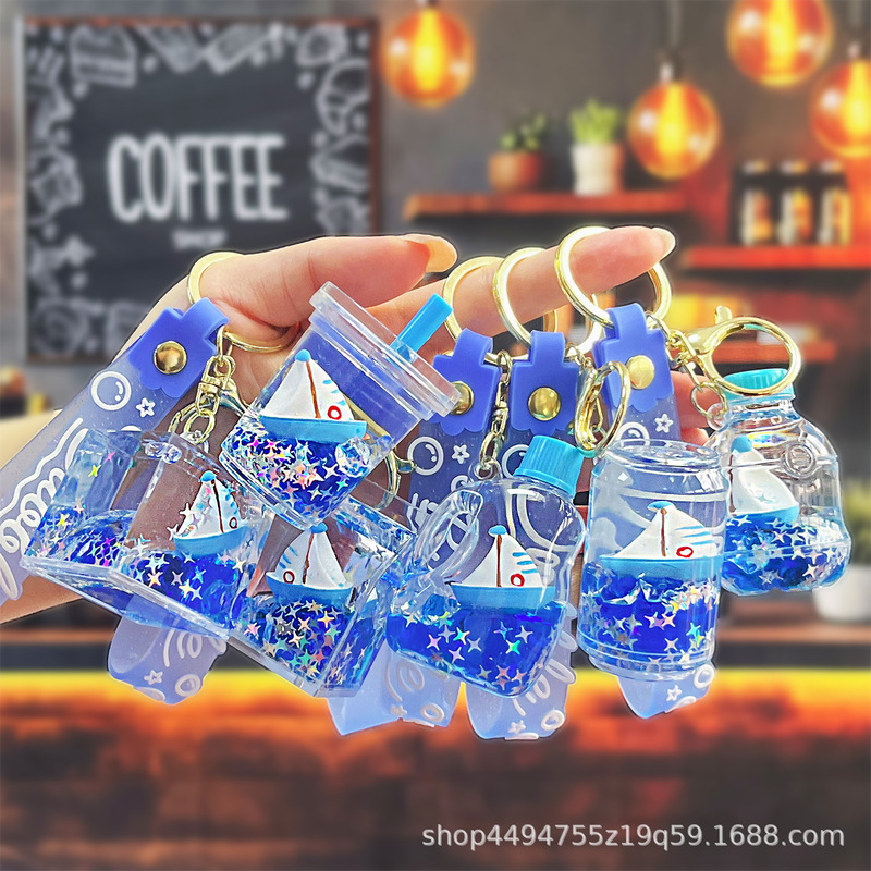 School Bag Pendant in Blue Tones, Oil-Dyed Blue Sailboat Doll Floating Object Keychain, Symbolizing Smooth Sailing, School Bag Accessory
