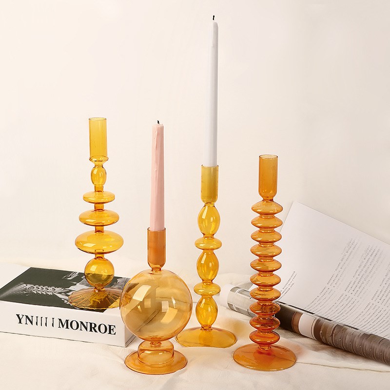 Nordic Wind Color Glass Candle Holders Home Wedding Wedding Candlelight Dinner with Decorative Swing Accessories set