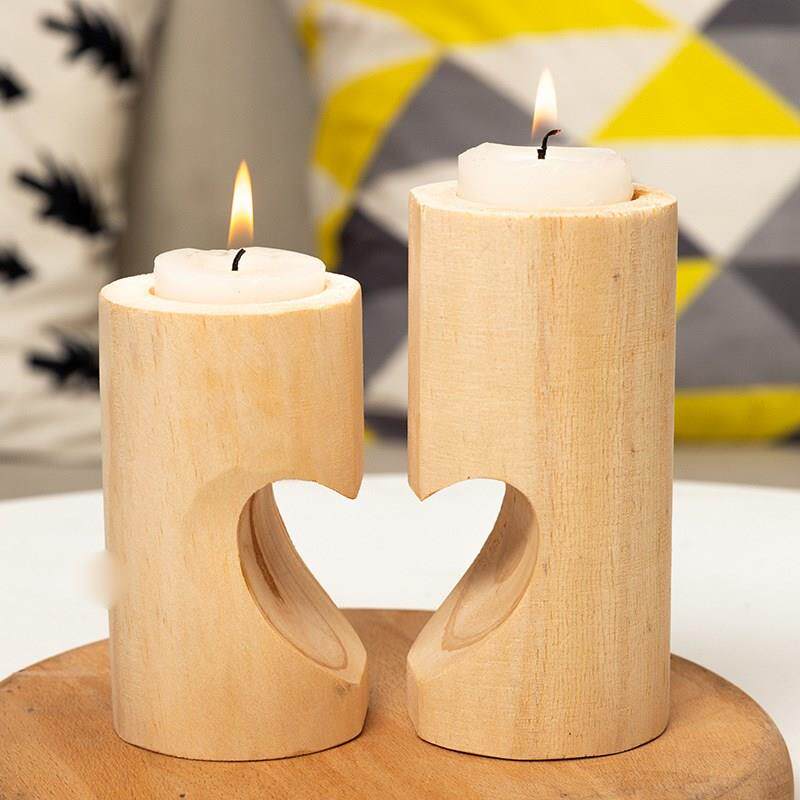 Valentine's Day Creative Loving Wooden Candles Cup Table Romantic decorations Home Party Tea Wax Candle Holders