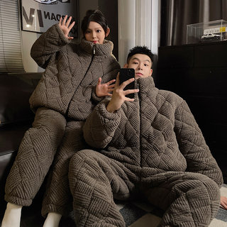 Трехслойные стеганые пижамы для пар, женские, из утолщенного кораллового флиса для зимы, теплые, подходят для ношения мужчинами на улице, домашняя одежда в стиле Хунань.