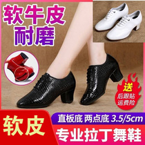 New genuine leather dance shoes for women soft-soled Latin dance shoes adult social square dance shoes mid-heel modern summer