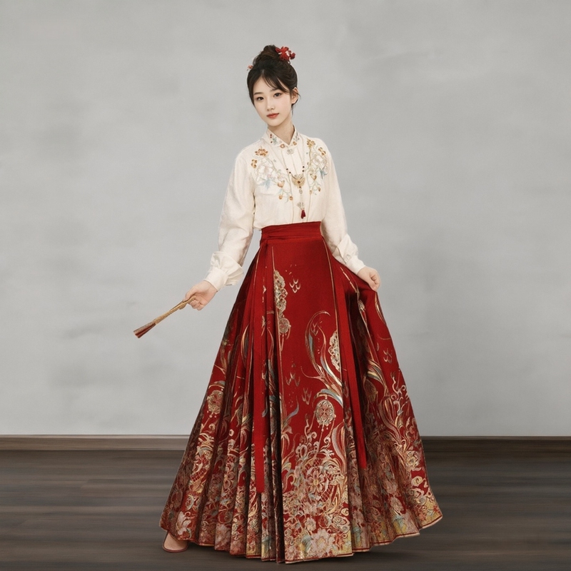 New Chinese-Style National Style Improved Heavy Embroidery Hanfu Red Mamian Skirt Set 2026 New Plus-Size Women's Clothing for Plus-Size Women