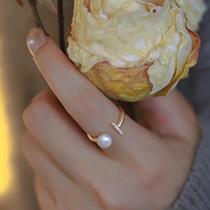 Ts same style natural pearl sterling silver ring open ring simple light luxury temperament fashion 6A strong light index finger ring