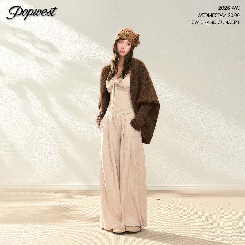 Popwest | Lazy Style Knitted Sweater Jacket, Camisole, Inner Tank Top, Floor-Length Pants, Long Pants Three-Piece Set Popwest | Lazy Style Knitted Sweater Jacket, Camisole, Inner Tank Top, Floor-Length Pants, Long Pants Three-Piece Set