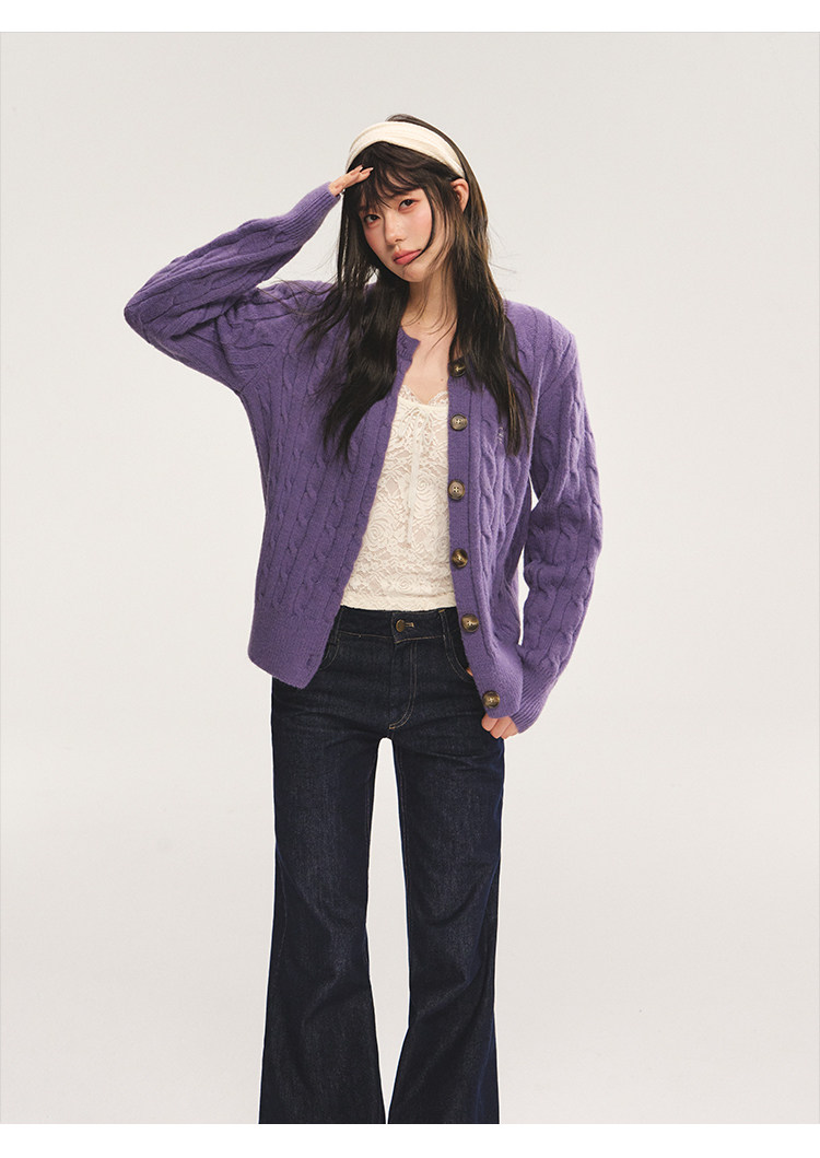 POPWEST Cable Knit Loose Cardigan