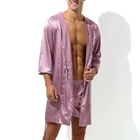 Sexy Men Bathrobe Hooded Night Gown Sleep Robe Shorts