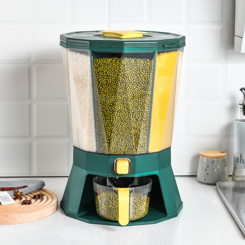 Home Multi-functional sub-grain Cereals Classification Rice Bucket Anti-Insect-proof Hermetic Rotary Storage Rice box with 20 catenary
