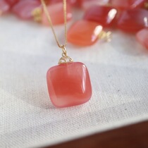 Natural salt source agate square brand pendant for women in the year of birth new Chinese style 925 sterling silver pendant inlaid with salt source necklace