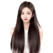 Real hair wig for women with long straight hair full real fluffy natural lace seamless black long straight can tie full head wig set