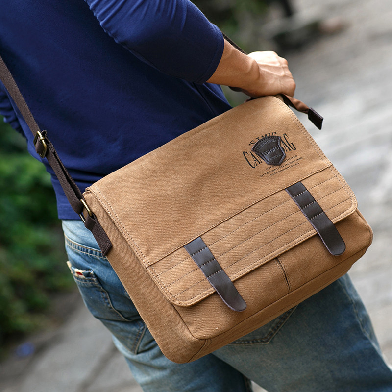 Simu canvas bag shoulder messenger bag horizontal outdoor leisure horizontal backpack simple messenger bag men's bag tool bag
