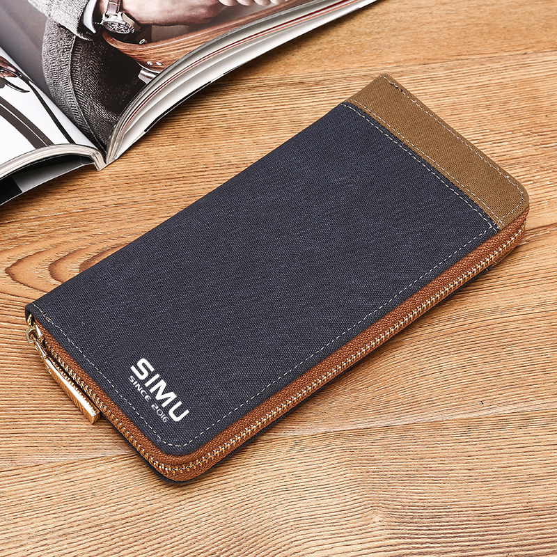 Simu wallet men's long version zipper Korean version retro vertical coin purse multi-card position clutch youth casual canvas