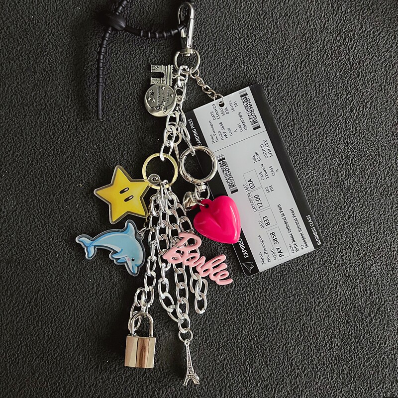 Miu Style Bag Charm Motorcycle Bag Rodeo Same Style Chain Decoration Keychain Pendant Punk Lanyard Dolphin New