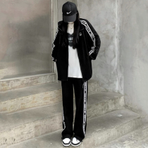 Spring and autumn leisure sports suit female Korean version loose and thin fashion foreign air sweatshirt running suit two sets of damp