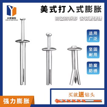 美式膨胀钉打入式敲击内膨胀快速钉插片壁虎固定膨胀快速钉