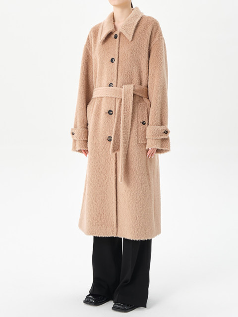 CONCISE-WHITE Jianbai Flagship Store Lapel Wool Coat Tie Waist Long Jacket Autumn and Winter