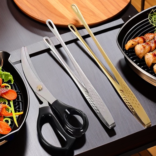 Korean-Style Outdoor Camping Barbecue Tongs, Beef Offal Scissors Set, Special Carbon Tongs for Commercial Use, Chicken Steak Food, Steak Barbecue