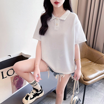 2024 Summer New Pint Trend Womens Dress Pure Color Fashion Short Sleeve T-shirt Striped Button Loose and Lean Square Collar Blouse