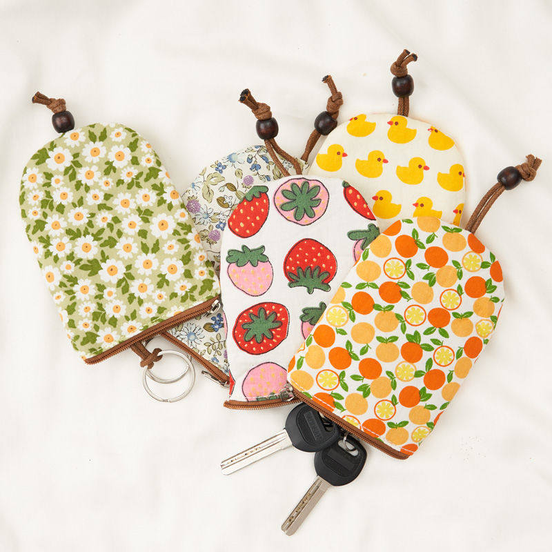 Small mini cotton fabric key Pack draw belt Han version Broken Flowers Little Clear New Fashion Brief Design Sense Protective Sheath