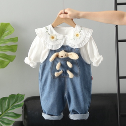 Baby Clothes Autum Cute Shirt Cartoon Overalls Two-Piece Set One-Year-Old Little Girl Baby Trendy Autum Clothing