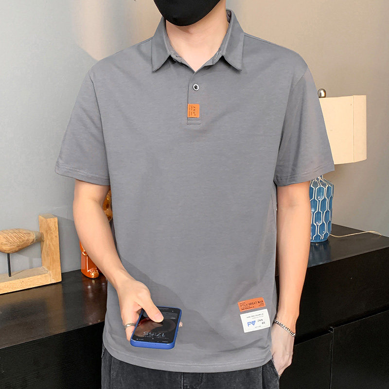 メンズ半袖ポロシャツ、折り襟Tシャツ、純綿トップス、大学生やティーンエイジャー向けの新スタイル。