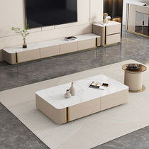 Light and luxurious TV enclosure Tea Table Combo SIMPLE SMALL FAMILY TYPE LIVING ROOM NET RED SOLID WOOD FLOOR ROCKBOARD TV CABINET