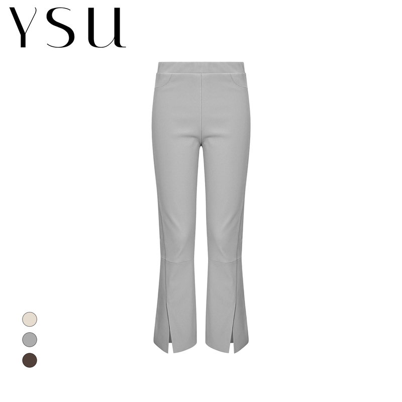 [Rest Stock] "Multi-Faceted Elegance" Series Split-Flap Lambskin Cropped Leather Pants Y304185