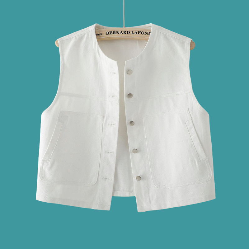 White Round-Neck Single-Breasted Vest for Women, Short Style, Spring and Autumn 2026, Sleeveless Versatile Stylish Jacket